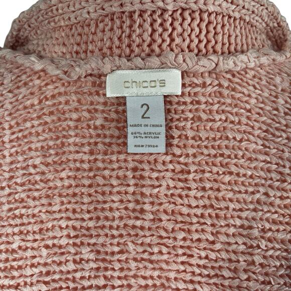 Chico's Cardigan Womens Size 2 Large Open Knit Short Dolman Sleeve Pink Sweater - Picture 10 of 11
